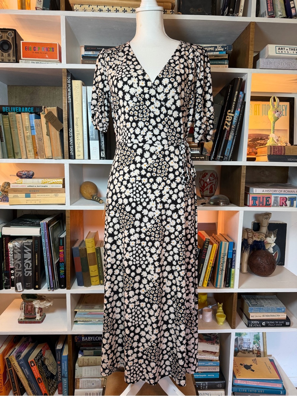 Black and White Floral Wrap Dress - Women